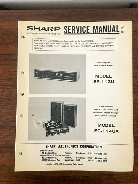Sharp SR-113U SR-113 U SR-114 UA Stereo Service Manual *Original*