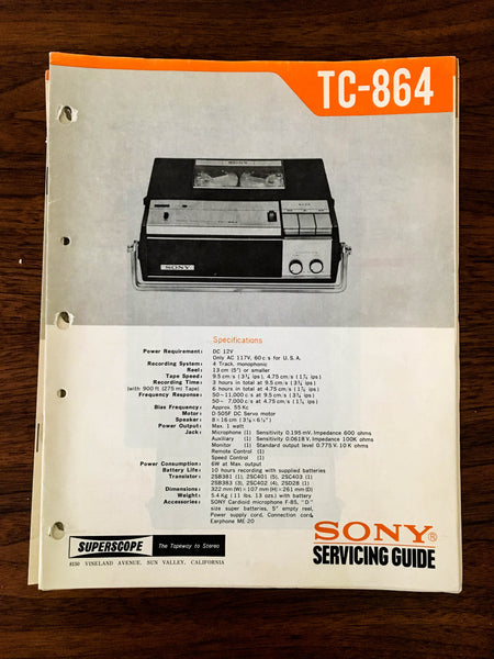 Sony TC-864 Reel to Reel Service Manual *Original*