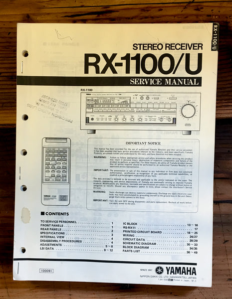 Yamaha RX-1100 -1100U Receiver Service Manual *Original*