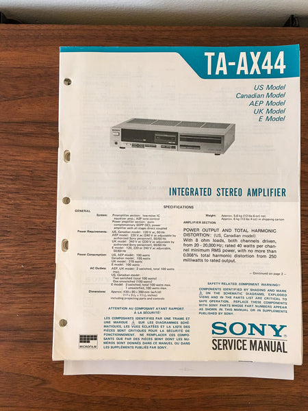 Sony TA-AX44 Amplifier Service Manual *Original*