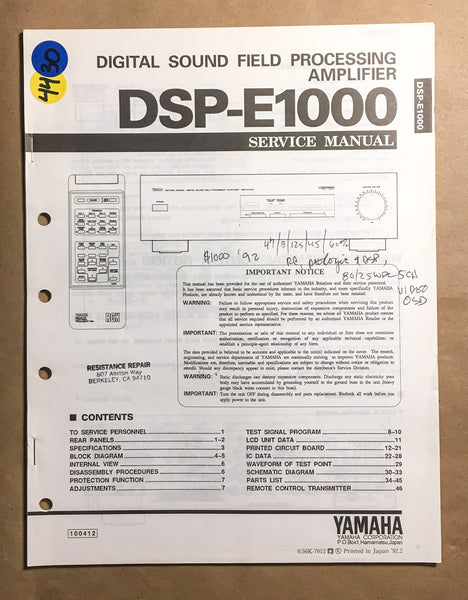 Yamaha DSP-E1000 Digital Processor  Service Manual *Original*