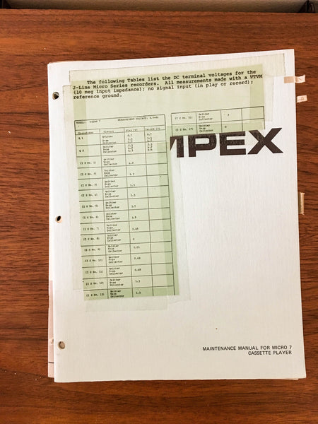 Ampex Model Micro 7 Cassette Service Manual *Original*