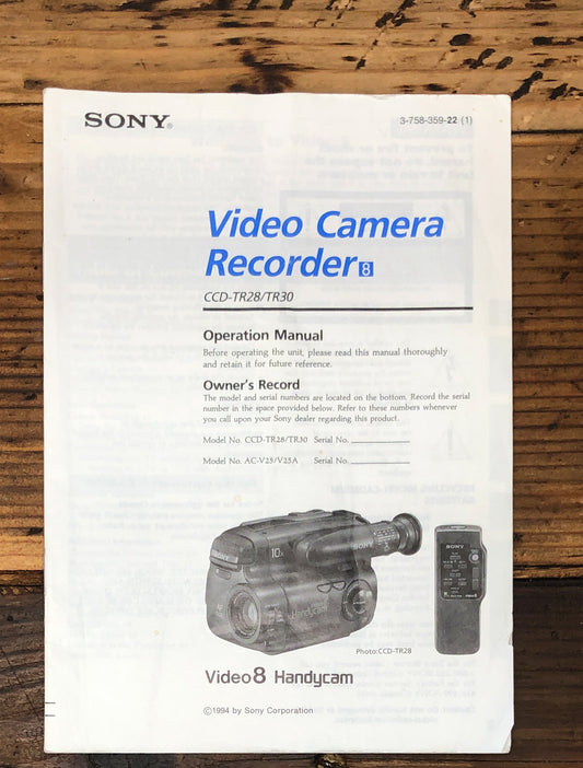 Sony CCD-TR28 -TR30 Video Camera  Owners / User Manual *Original*