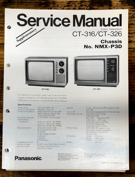 Panasonic CT-316 CT-326 TV / Television Supp. Service Manual *Original*