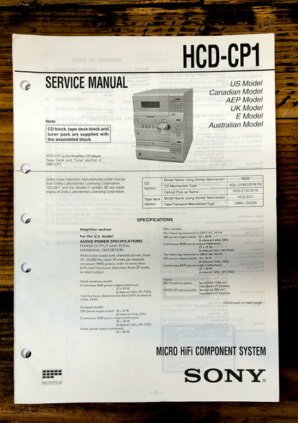 Sony HCD-CP1 Stereo  Service Manual *Original*