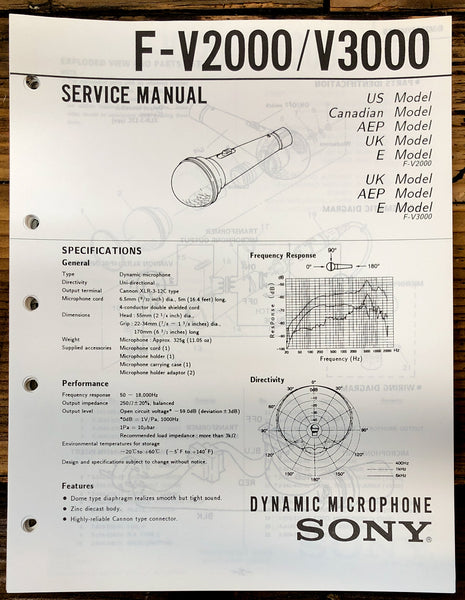 Sony F-V2000 -V3000 Microphone  Service Manual *Original*