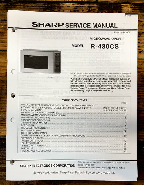 Sharp R-430CS Microwave  Service Manual *Original*