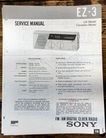 Sony EZ-3 Clock Radio  Service Manual *Original*