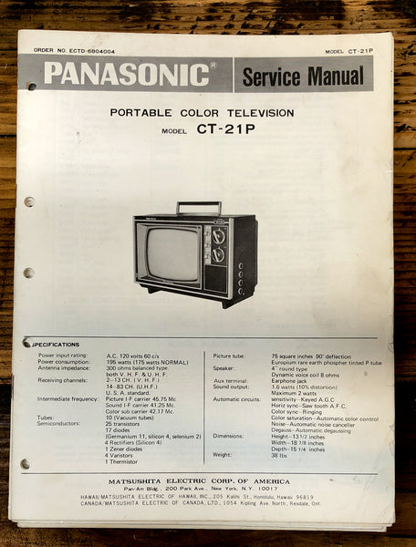 Panasonic CT-21P TV / Television  Service Manual *Original*
