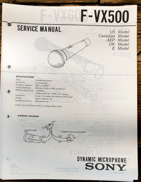 Sony F-VX500 Microphone  Service Manual *Original*