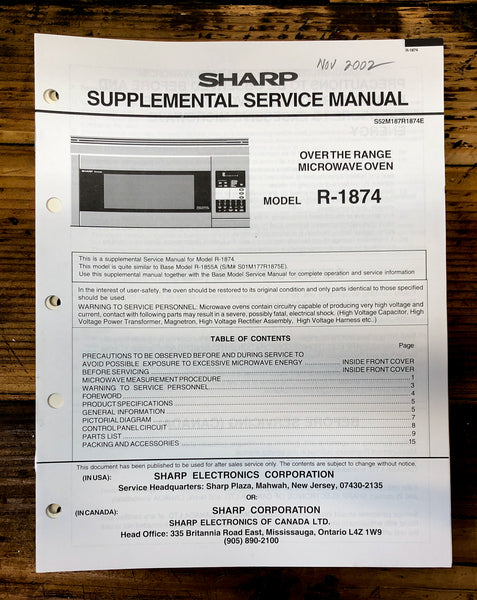 Microwave Service Manual *Original* – Vintage Audio Store - Vintage ...