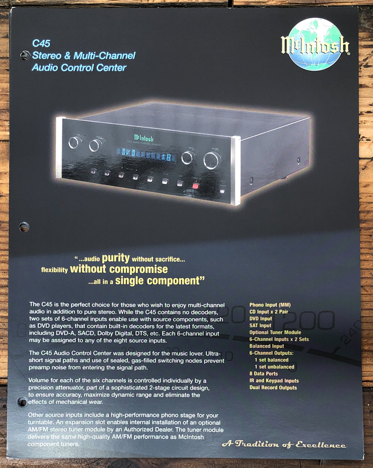 McIntosh C45 Audio Control Center  Dealer Spec Sheet *Original*