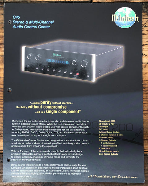 McIntosh C45 Audio Control Center  Dealer Spec Sheet *Original*