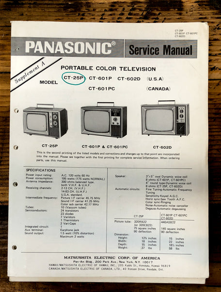 Panasonic CT-25P CT-601P CT-602D CT-601PC TV Supp. Service Manual *Original*