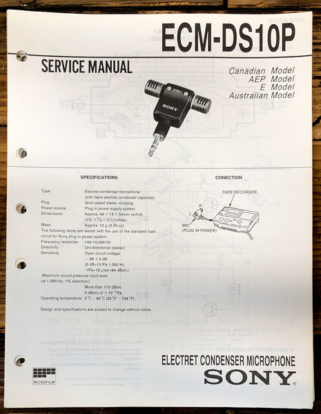 Sony ECM-DS10P Microphone  Service Manual *Original*