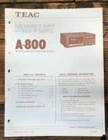 Teac A-800 Cassette  Parts List Manual *Original*