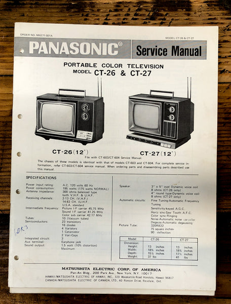Panasonic CT-26 CT-27 TV / Television  Service Manual *Original*