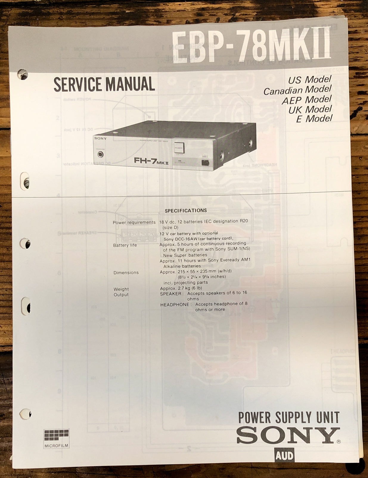 Sony EBP-78 MK II Power Supply  Service Manual *Original*