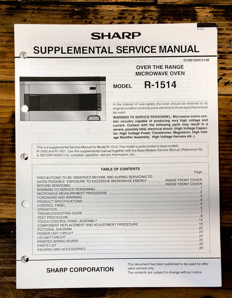 Sharp R-1514 Microwave  Service Manual *Original*