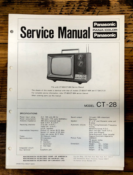 Panasonic CT-28 TV / Television  Service Manual *Original*