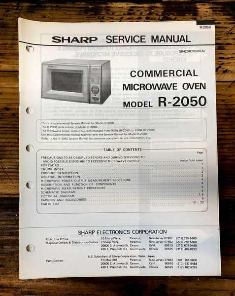 Sharp R-2050 Microwave  Service Manual *Original*