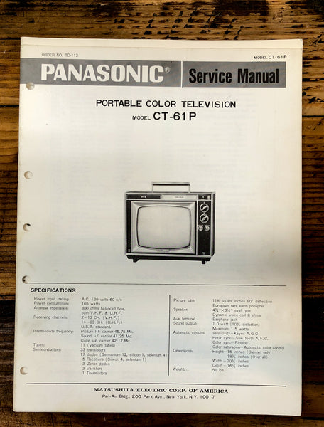 Panasonic CT-61P TV / Television  Service Manual *Original*
