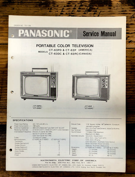Panasonic CT-63PD CT-62P CT-63DC CT-62PC TV  Service Manual *Original*
