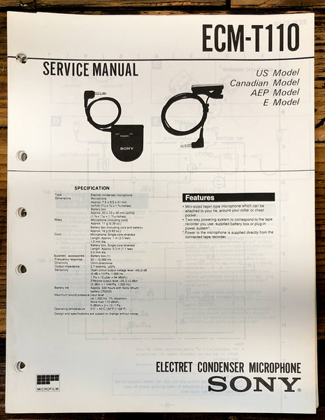 Sony ECM-T110 Microphone  Service Manual *Original*