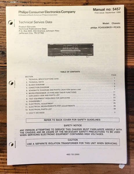 Philips FC415 FC-415 Cassette  Service Manual *Original*