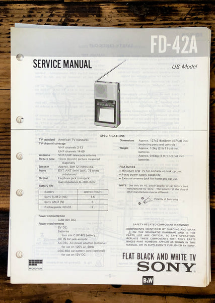 Sony FD-42A Watchman TV  Service Manual *Original*