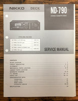 Nikko ND-790 Cassette  Service Manual *Original*