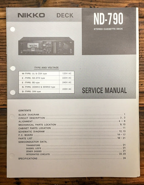 Nikko ND-790 Cassette  Service Manual *Original*