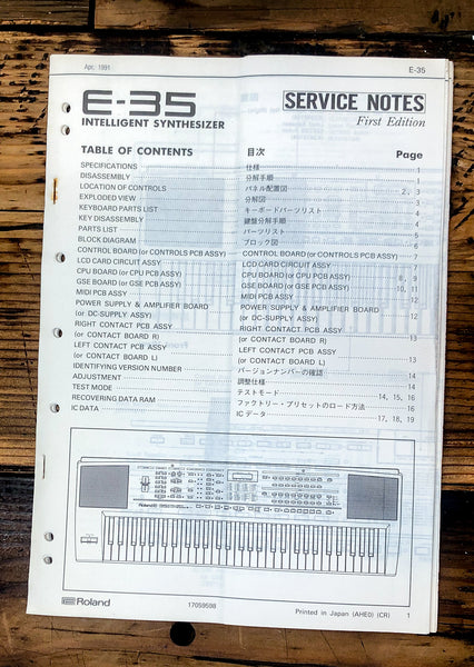 Roland E-35 Keyboard / Synthesizer Service Manual *Original*