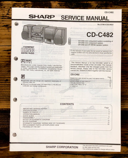 Sharp CD-C482 Stereo Service Manual *Original*