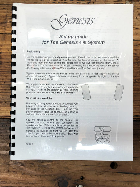 Genesis Model 400 Speaker  Owner / User Manual *Original*