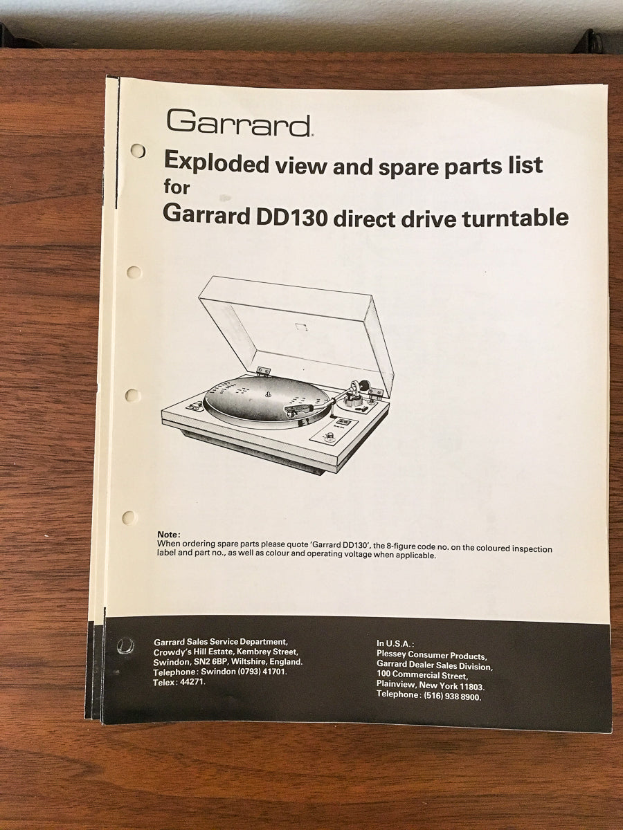 Garrard DD130 DD-130 Record Player / Turntable Service Manual *Origina ...