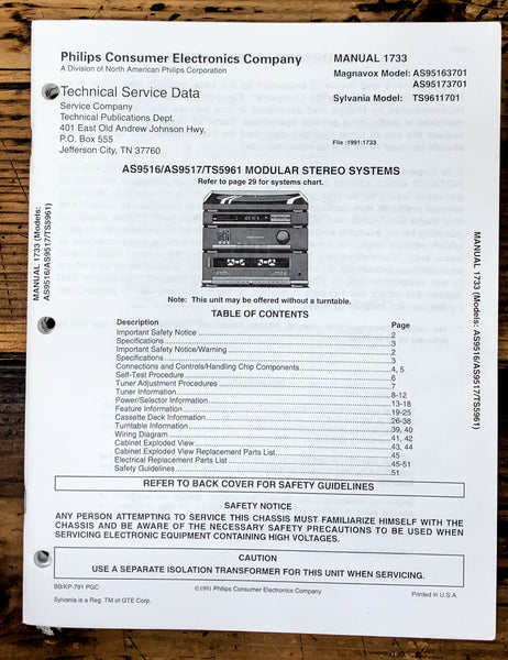 Magnavox Sylvania AS 9516 AS 9517 TS 9617 Stereo Service Manual *Original*