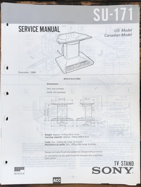 Sony SU-171 TV Stand  Service Manual *Original*