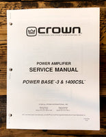 Crown Power Base-1 1400CSL Amplifier Service Manual *Original*