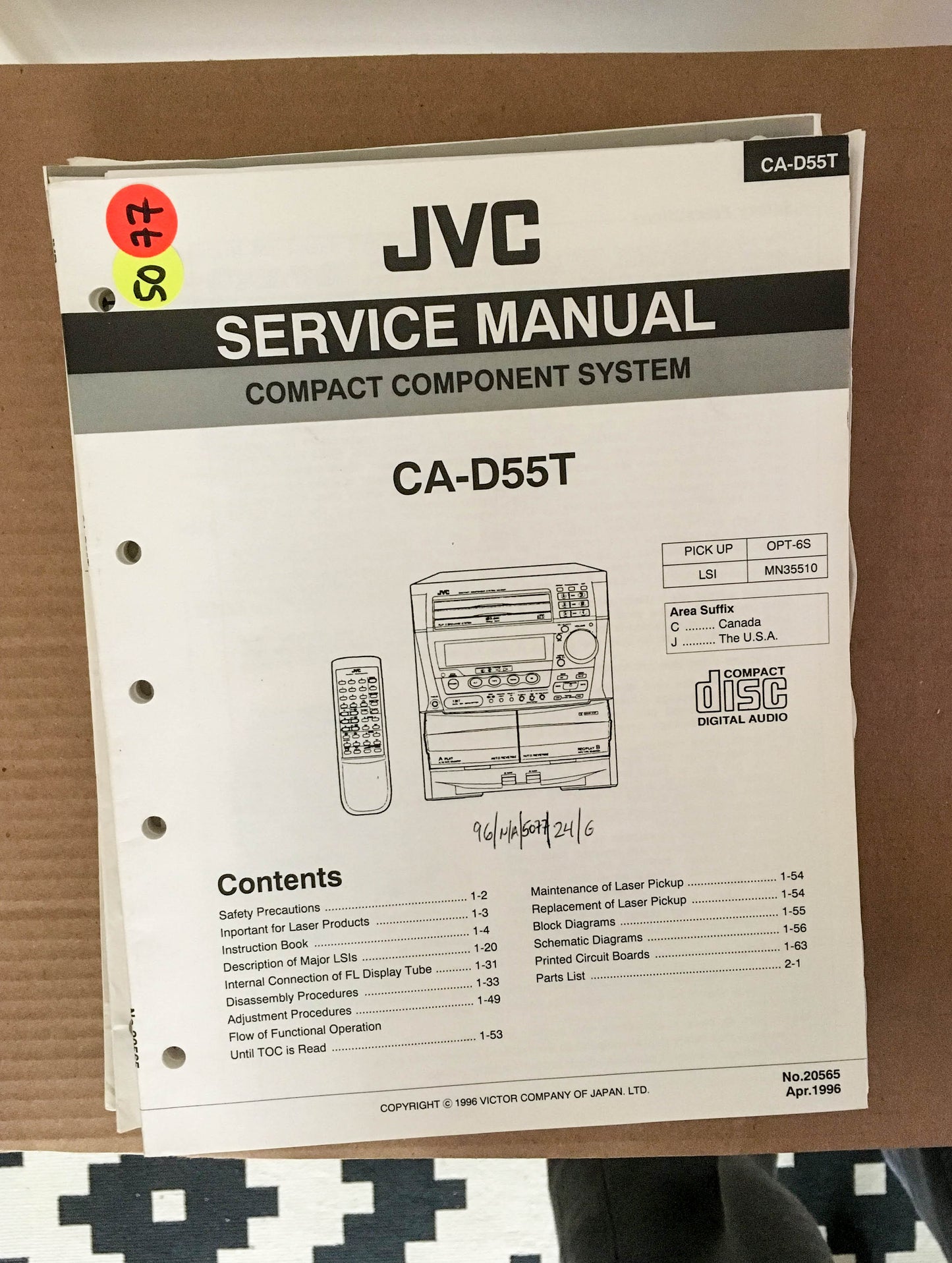 JVC CA-D55T Stereo System Service Manual *Original*