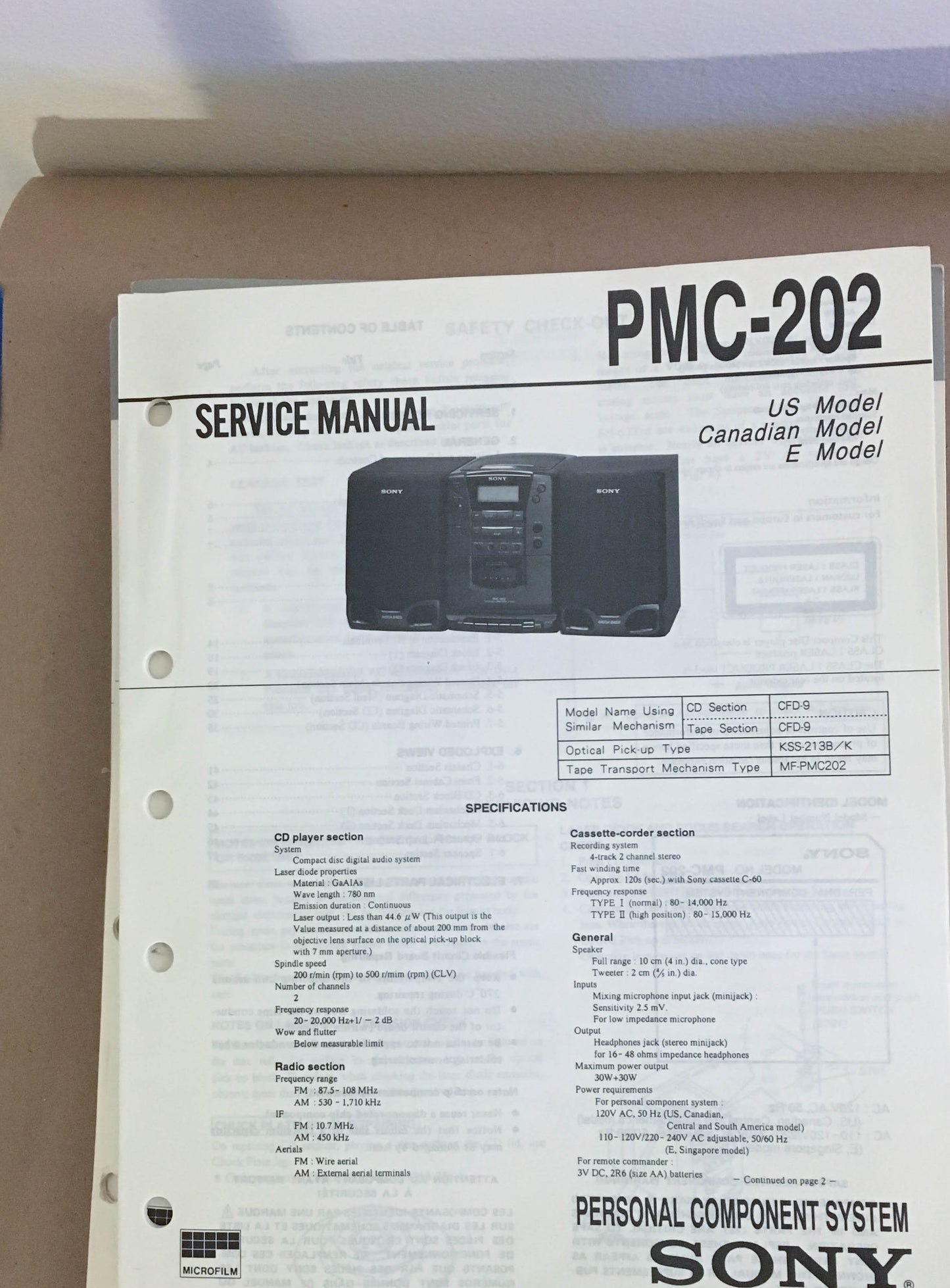 Sony  PMC-202  Service Manual *Original*