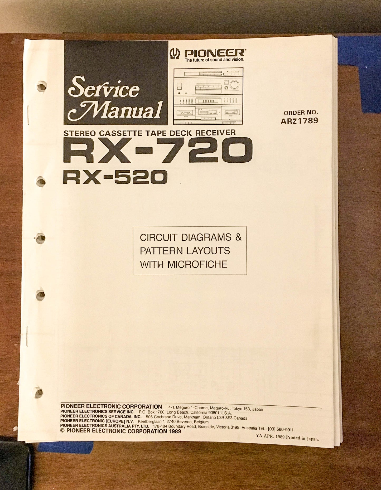 Pioneer RX-720 RX-520 Cassette Receiver Service Manual *Original*