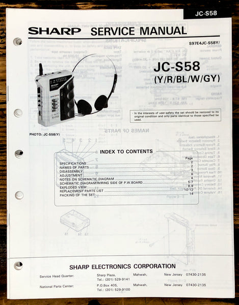 Sharp JC-S58 Cassette Service Manual *Original*