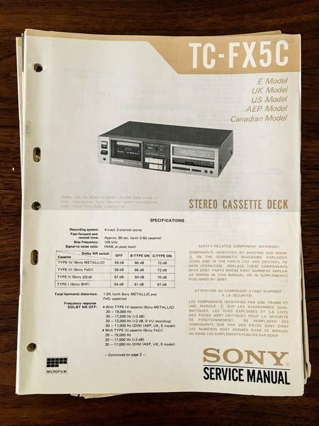 Sony TC-FX5C Cassette Service Manual *Original* #2