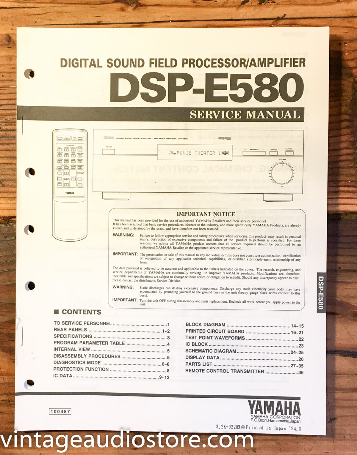 Yamaha DSP-E580 Amplifier  Service Manual *Original*