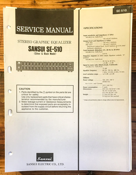 Sansui SE-510 Equalizer Service Manual *Original*