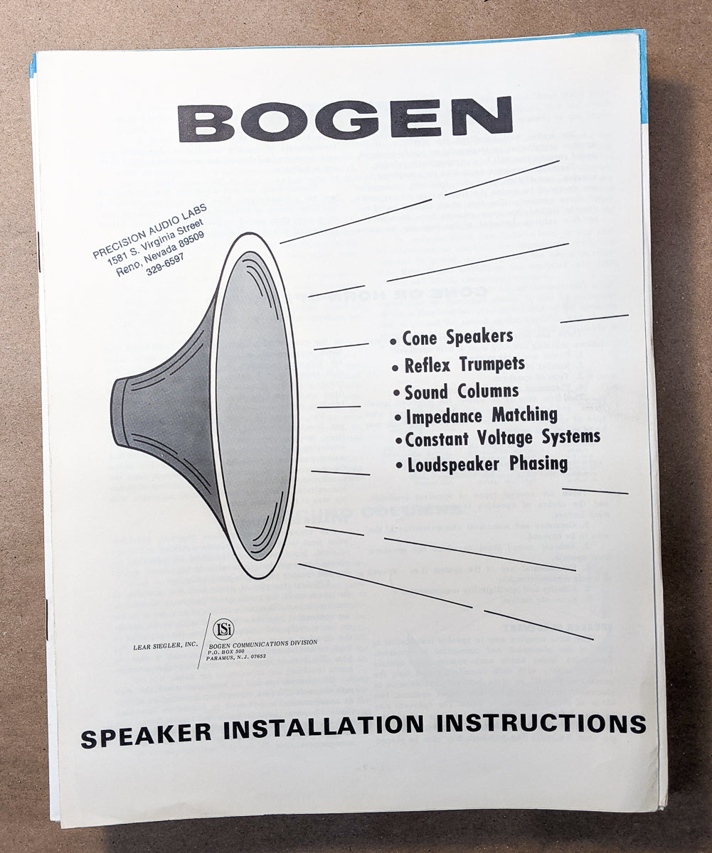 *Original* Bogen Cone Speakers Phasing Sound Column  Installation Instructions