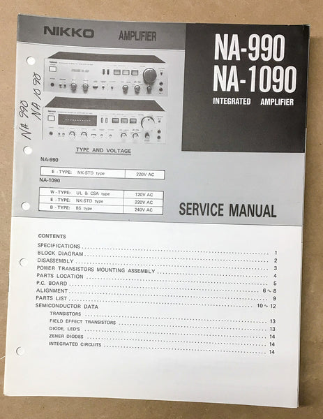 Nikko NA-990 NA-1090 Amplifier Service Manual *Original*