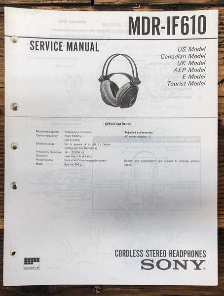 Sony MDR-IF610 Headphones  Service Manual *Original*