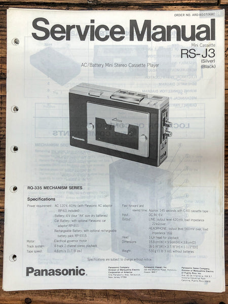 Panasonic RS-J3 Tape Recorder  Service Manual *Original*